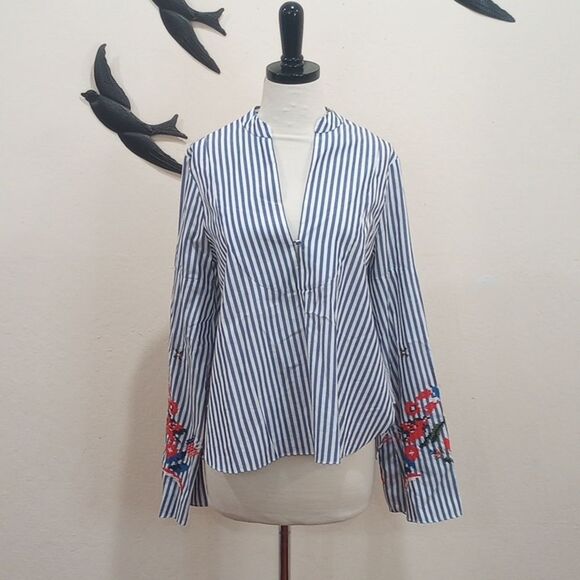 NEW! Tanya Taylor Striped Klara Embroidered Menswear Stripe Top ~ 4 ~ $350 - Picture 5 of 15